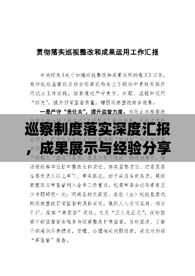 巡察制度落实深度汇报，成果展示与经验分享